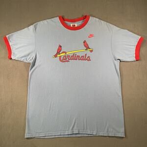 VTG Y2K St Louis Cardinals Shirt Mens Large Blue Nike Team MLB Baseball Ringer